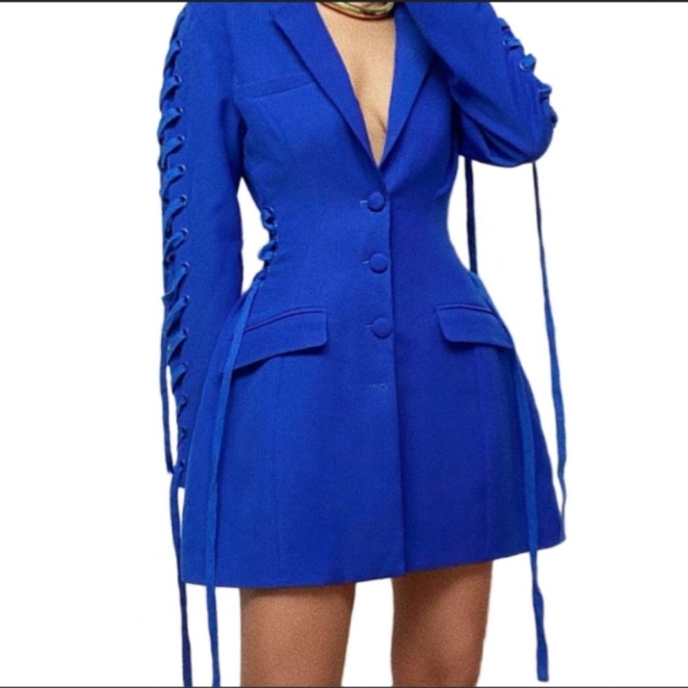 Womens Commuter Blue Single Breasted Drawstring Blazer. SZ XL